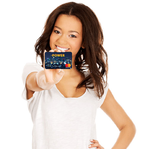 Woman holding personalized inPOWER Prepaid Card